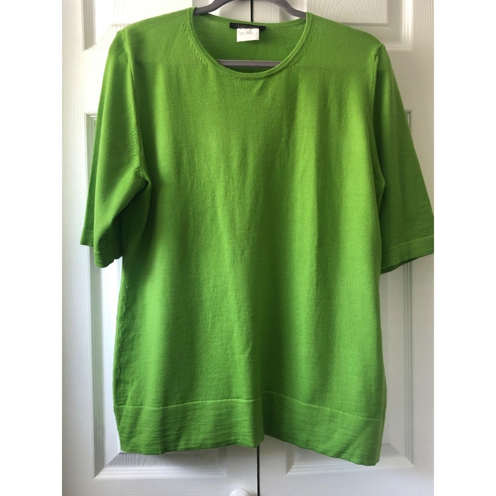 Marina Rinaldi 100% Virgin Wool Knit Sweater Top Green Short Sleeve Italy Luxury